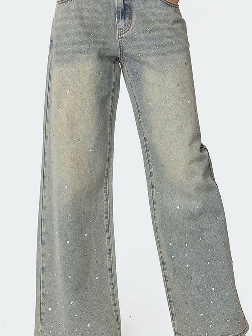 Edikted Rhinestone Low Rise Washed Jeans - Picture 2 of 8